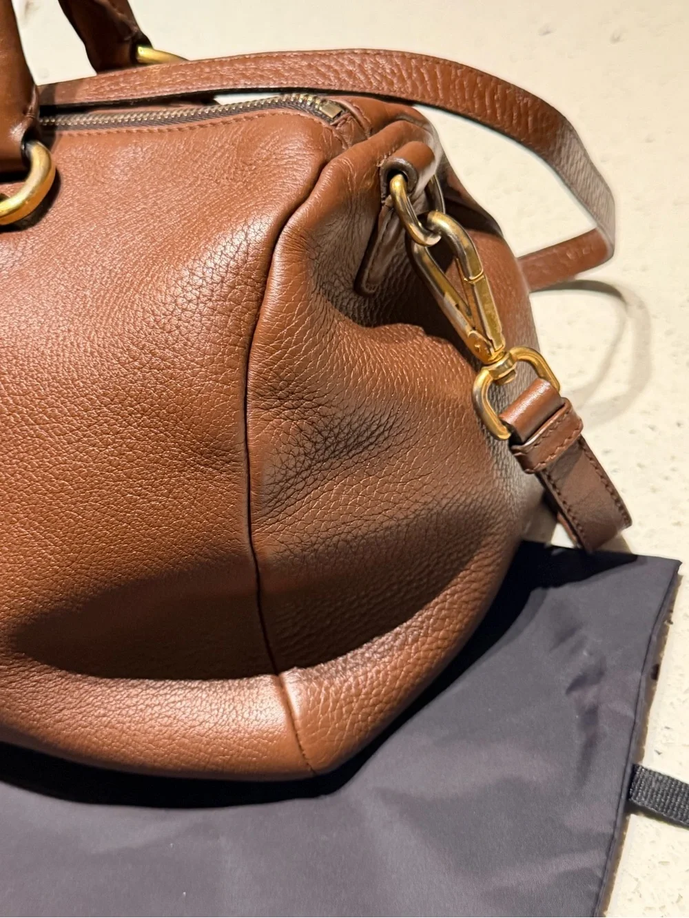 Prada Brown Leather boston Bag with Gold Hardware